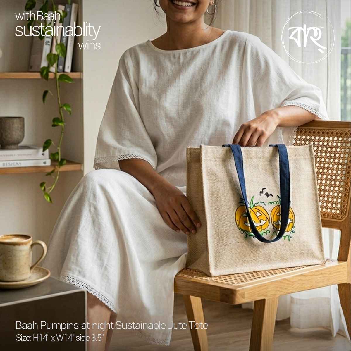 Baah Pumpins-at-night Sustainable Jute Tote